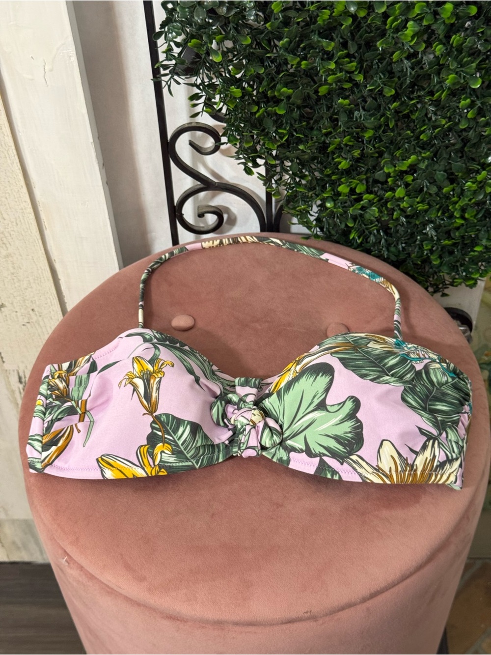 J. Crew Pink Tropical Print Bandeau Bikini Top